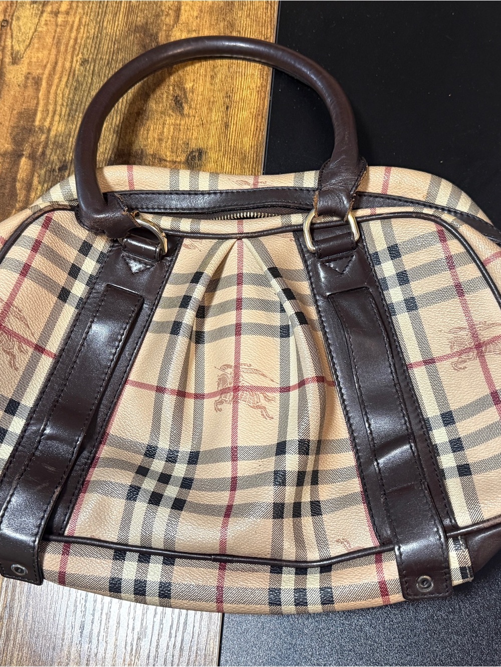 Burberry-Style Beige Plaid Top-Handle Women's Handbag